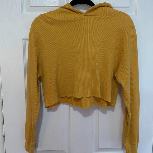 Mustard Cropped Hoodie, Waffle Fabric - Picture 1 of 7